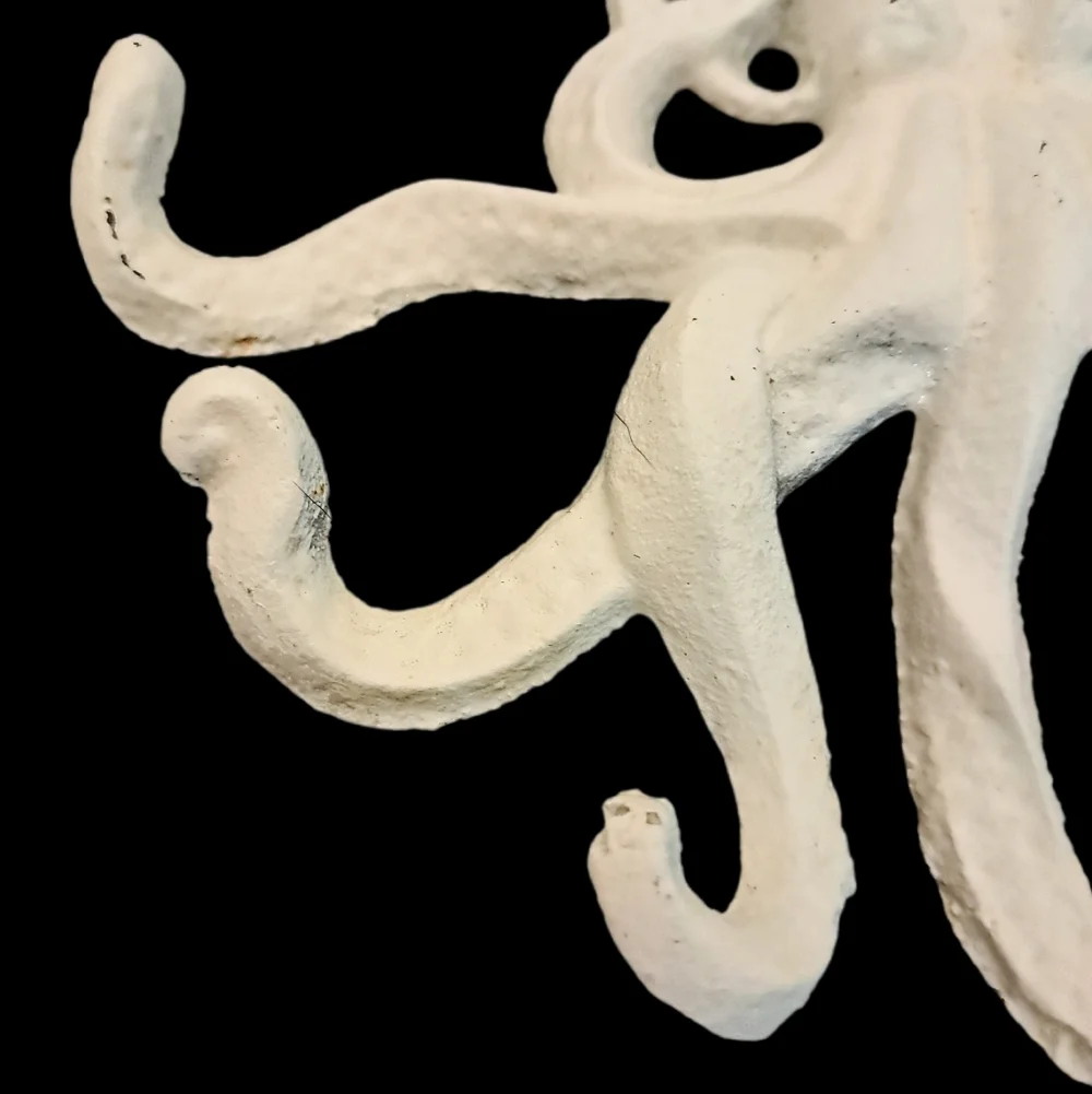 Painted Cream Distressed Octopus Wall Multi Hook Wrought Iron Coastal Cottage